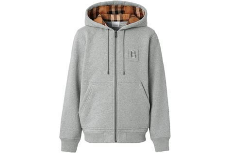 burberry letter graphic cotton blend zip hoodie pale grey melange|burberry official website.